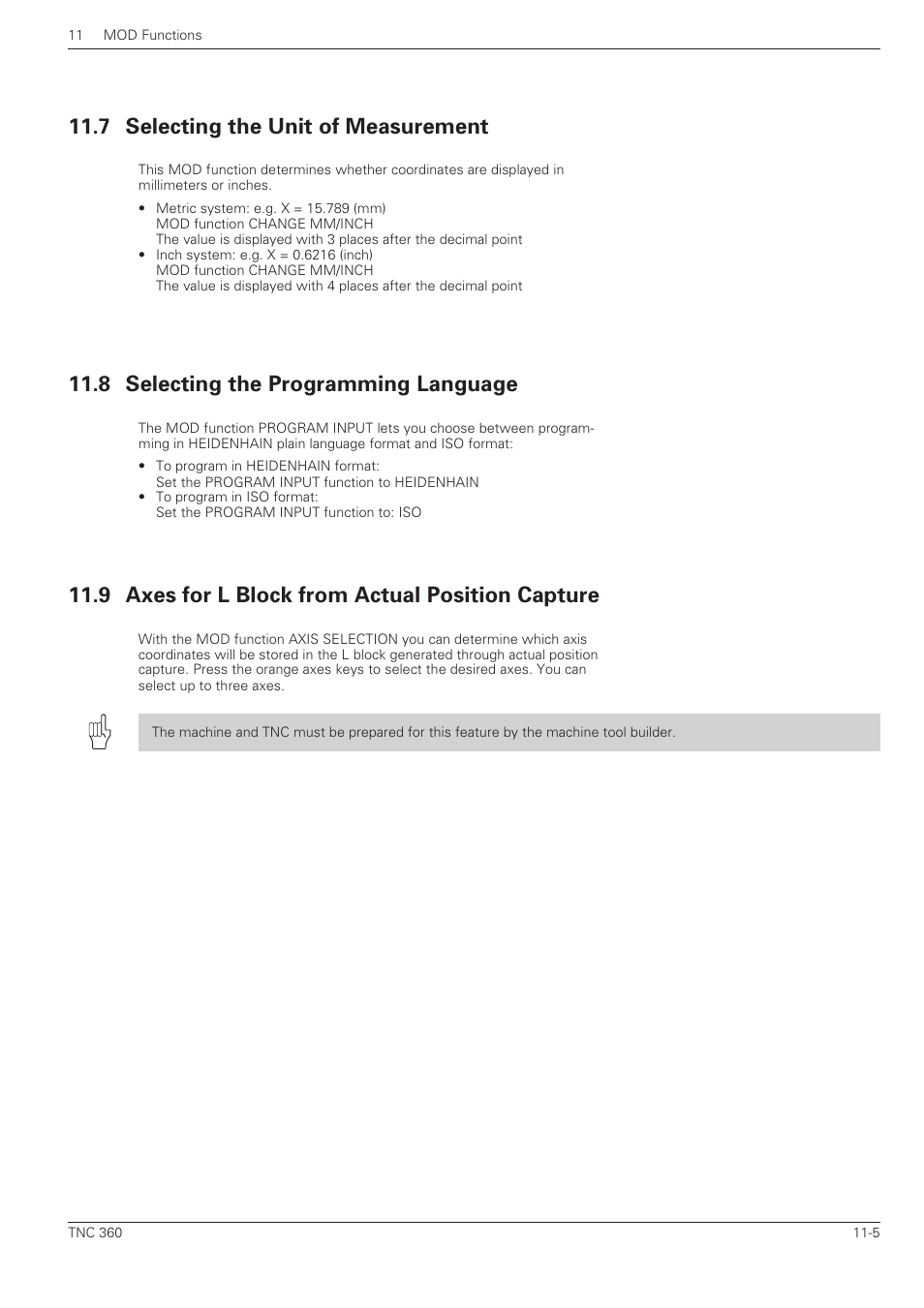 7 unit of measurement -5, 8 programming language -5, 9 axes for l block from actual position capture -5 | 7 selecting the unit of measurement, 8 selecting the programming language, 9 axes for l block from actual position capture | HEIDENHAIN TNC 360 User Manual User Manual | Page 210 / 237