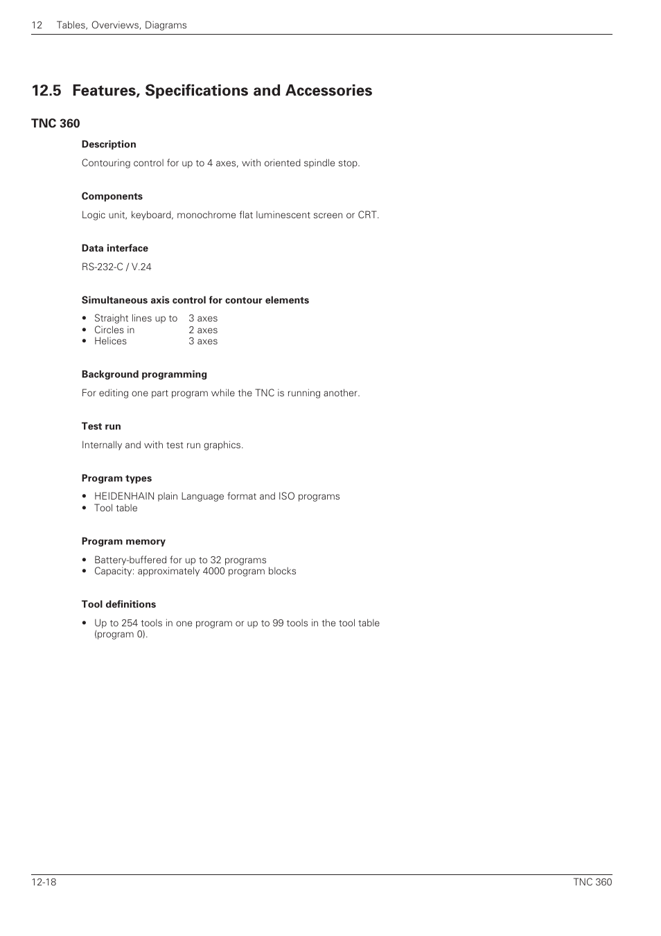 5 features, specifications and accessories -18, Tnc 360 -18, 5 features, specifications and accessories | HEIDENHAIN TNC 360 User Manual User Manual | Page 228 / 237