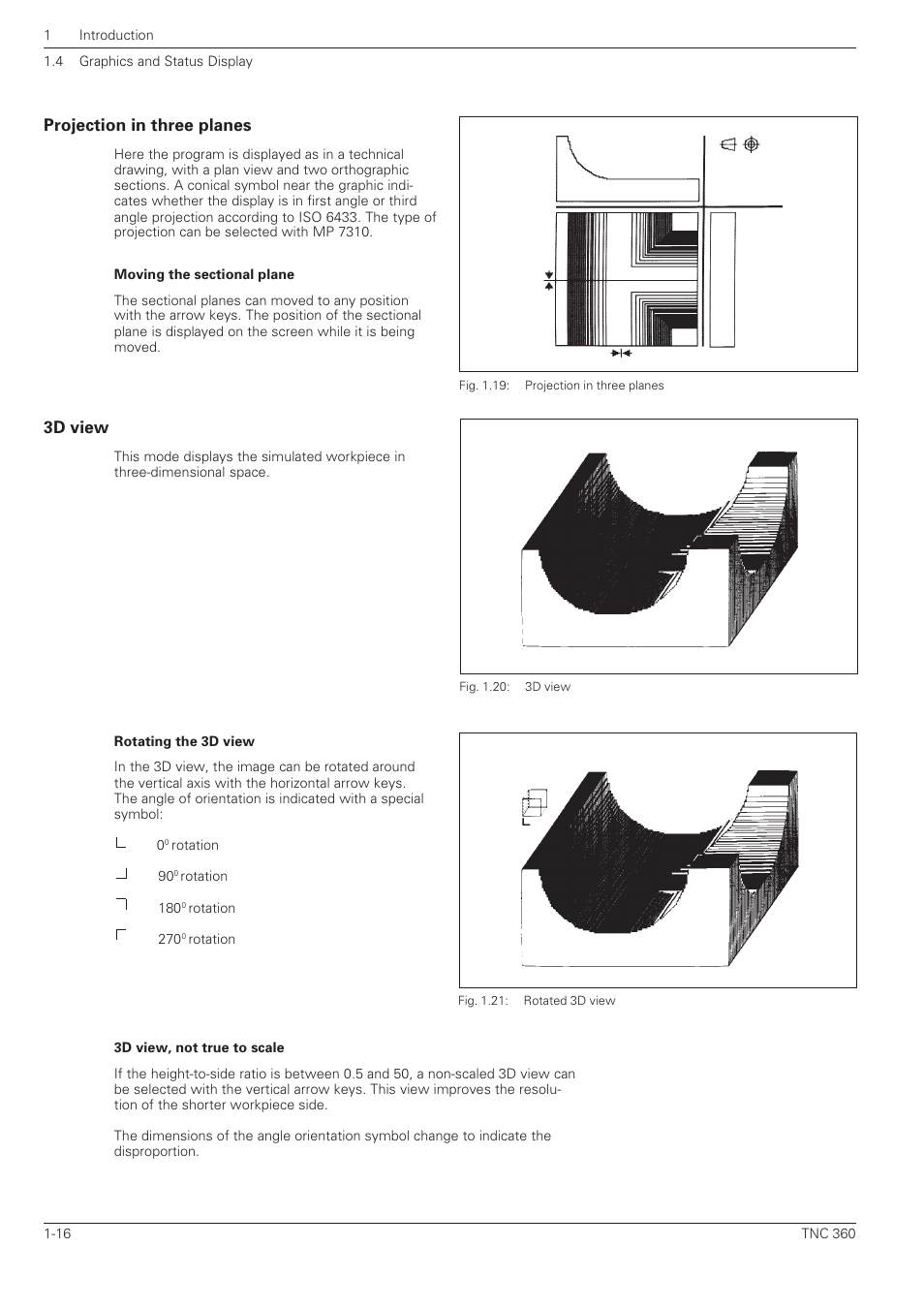 Projection in three planes, 3d view | HEIDENHAIN TNC 360 User Manual User Manual | Page 34 / 237