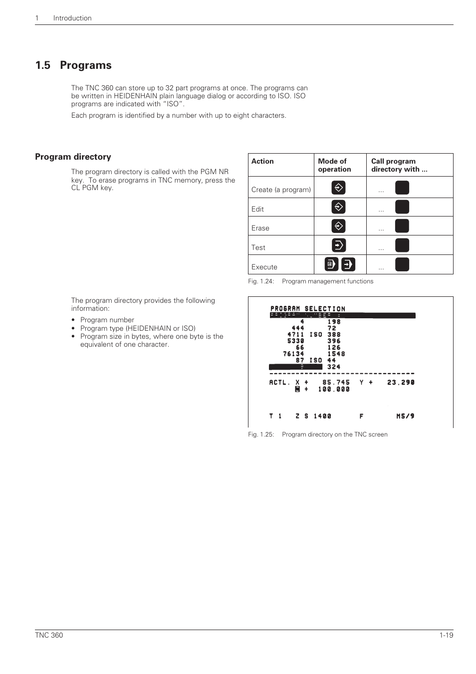 Programs -19, Program directory, 5 programs | HEIDENHAIN TNC 360 User Manual User Manual | Page 37 / 237