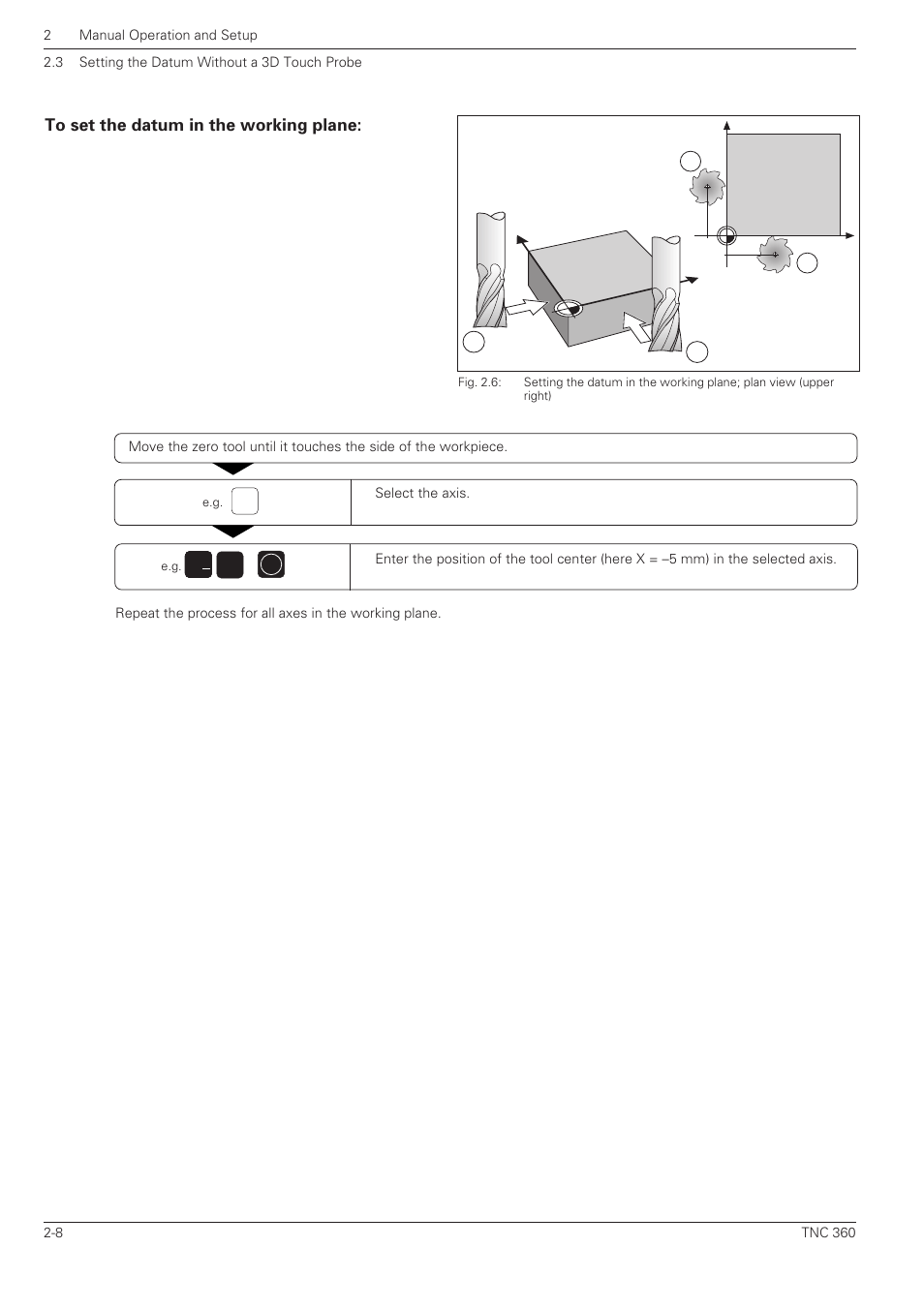 To set the datum in the working plane | HEIDENHAIN TNC 360 User Manual User Manual | Page 46 / 237