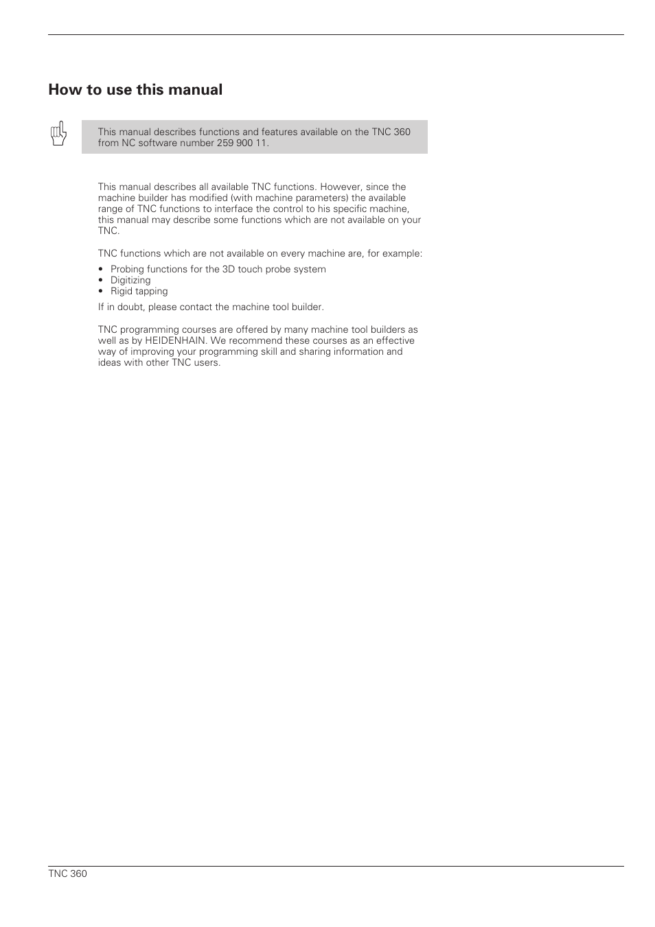 How to use this manual | HEIDENHAIN TNC 360 User Manual User Manual | Page 5 / 237