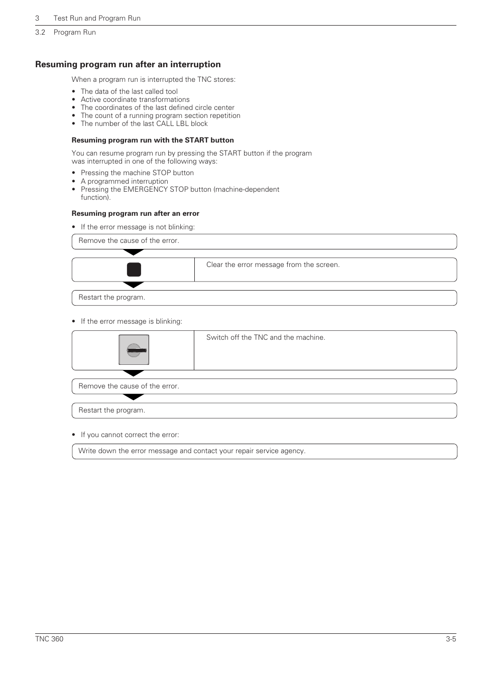 Resuming program run after an interruption | HEIDENHAIN TNC 360 User Manual User Manual | Page 64 / 237