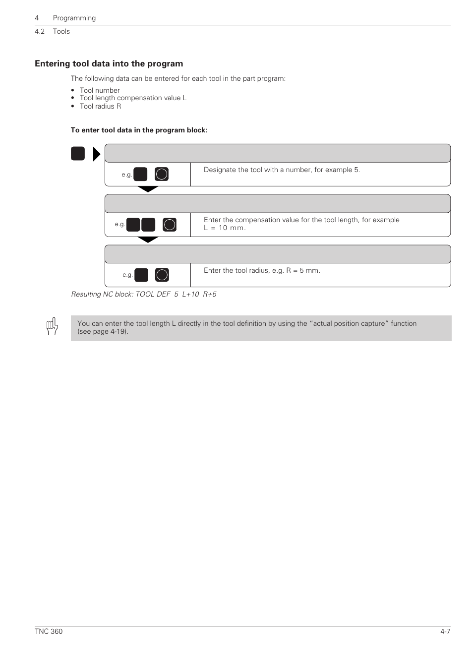 Entering tool data into the program | HEIDENHAIN TNC 360 User Manual User Manual | Page 72 / 237