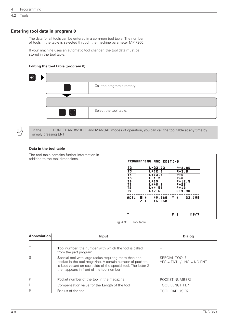 Entering tool data in program 0 | HEIDENHAIN TNC 360 User Manual User Manual | Page 73 / 237
