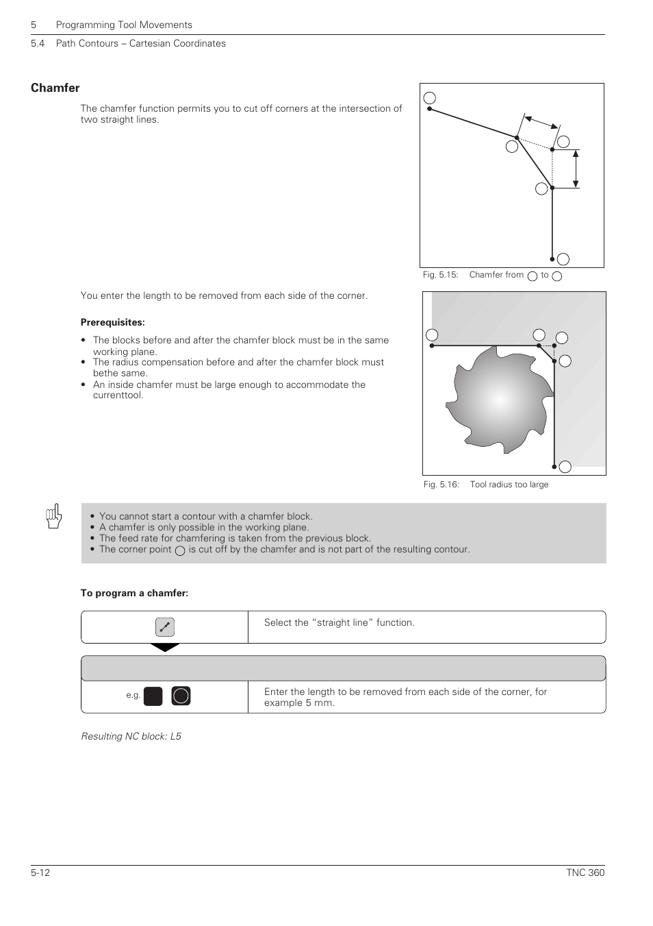 Chamfer | HEIDENHAIN TNC 360 User Manual User Manual | Page 96 / 237