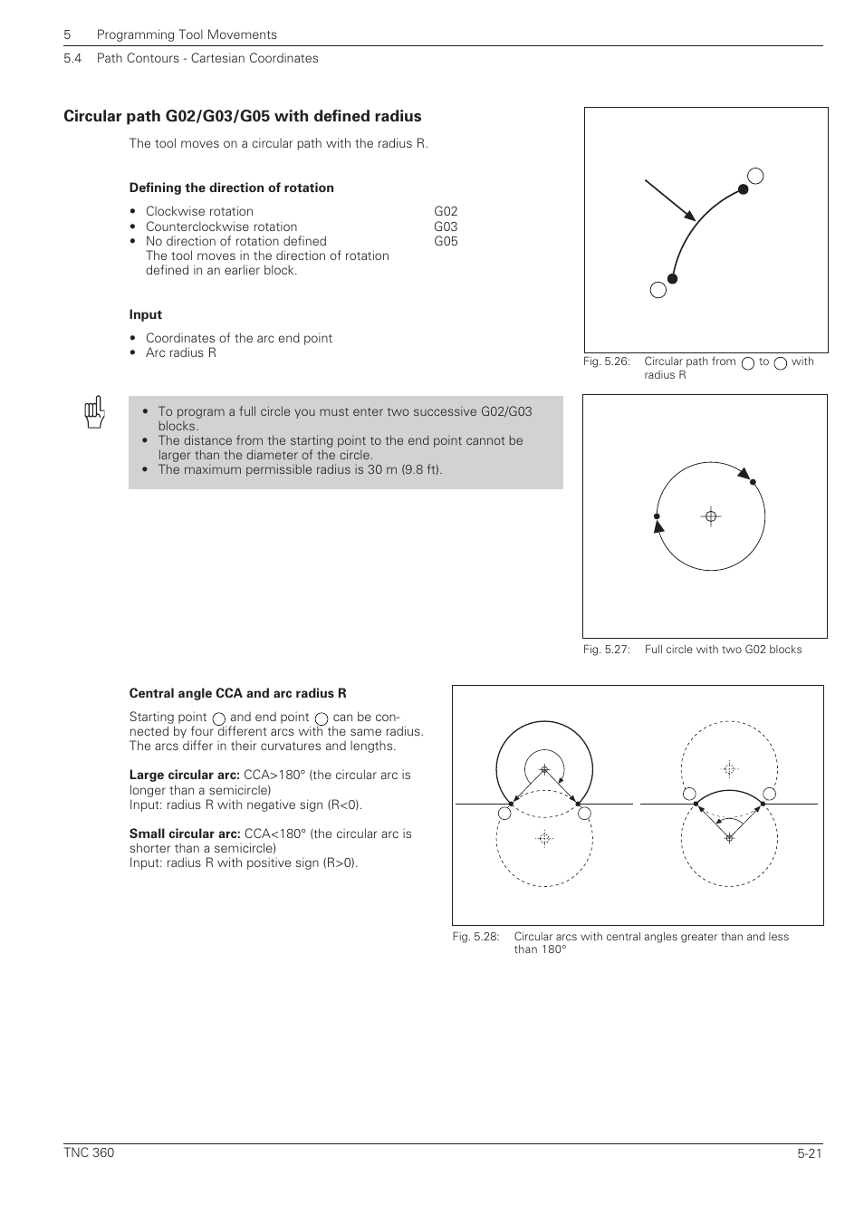 Circular path g02/g03/g05 with defined radius -21 | HEIDENHAIN TNC 360 ISO Programming User Manual | Page 104 / 227