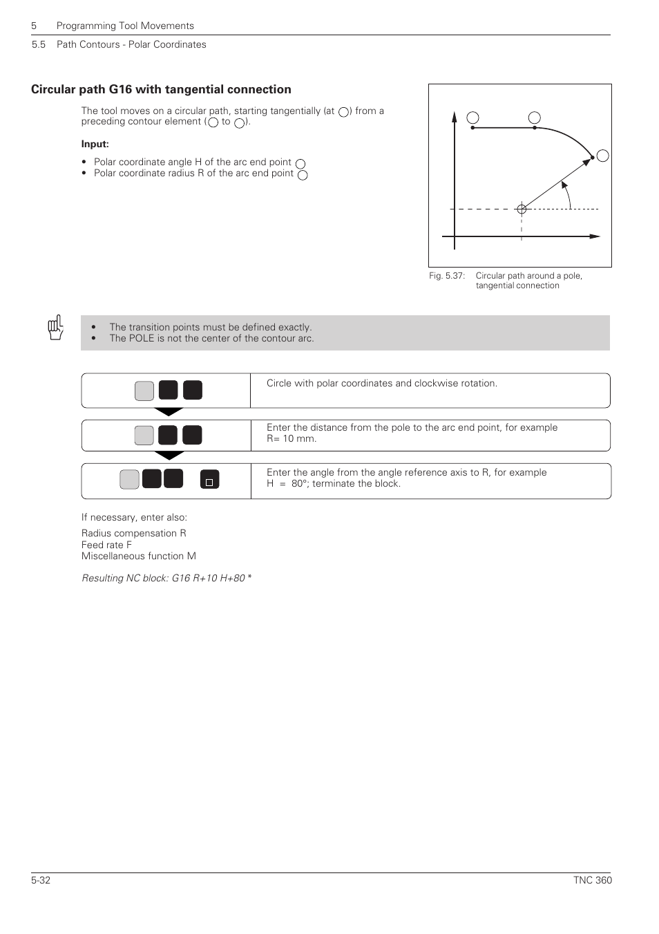 Circular path g16 with tangential connection -32 | HEIDENHAIN TNC 360 ISO Programming User Manual | Page 115 / 227