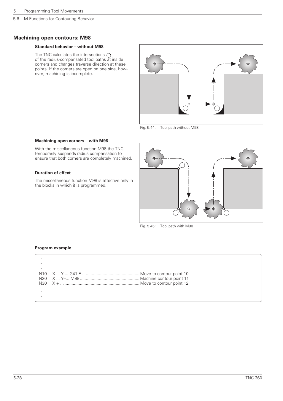 Machining open contours: m98 -38 | HEIDENHAIN TNC 360 ISO Programming User Manual | Page 121 / 227