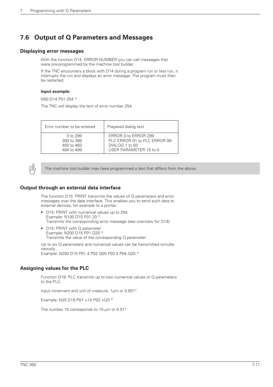 Output of q parameters and messages -11, 6 output of q parameters and messages | HEIDENHAIN TNC 360 ISO Programming User Manual | Page 145 / 227