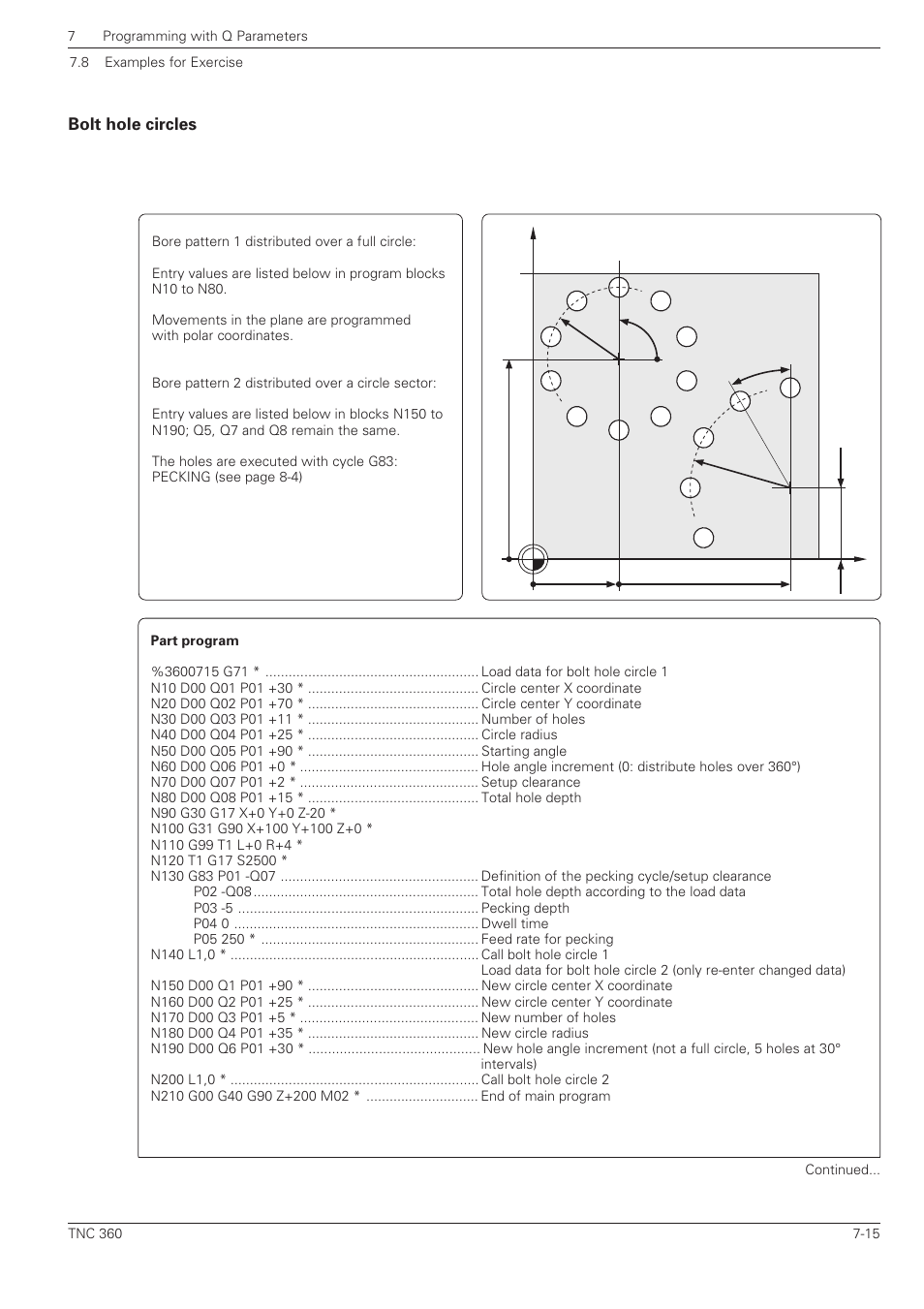 Bolt hole circles -15 | HEIDENHAIN TNC 360 ISO Programming User Manual | Page 149 / 227