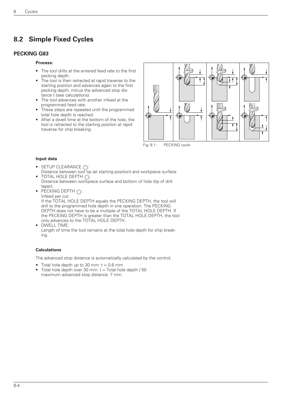 Simple fixed cycles -4, Pecking g83 -4, 2 simple fixed cycles | Pecking g83 | HEIDENHAIN TNC 360 ISO Programming User Manual | Page 157 / 227