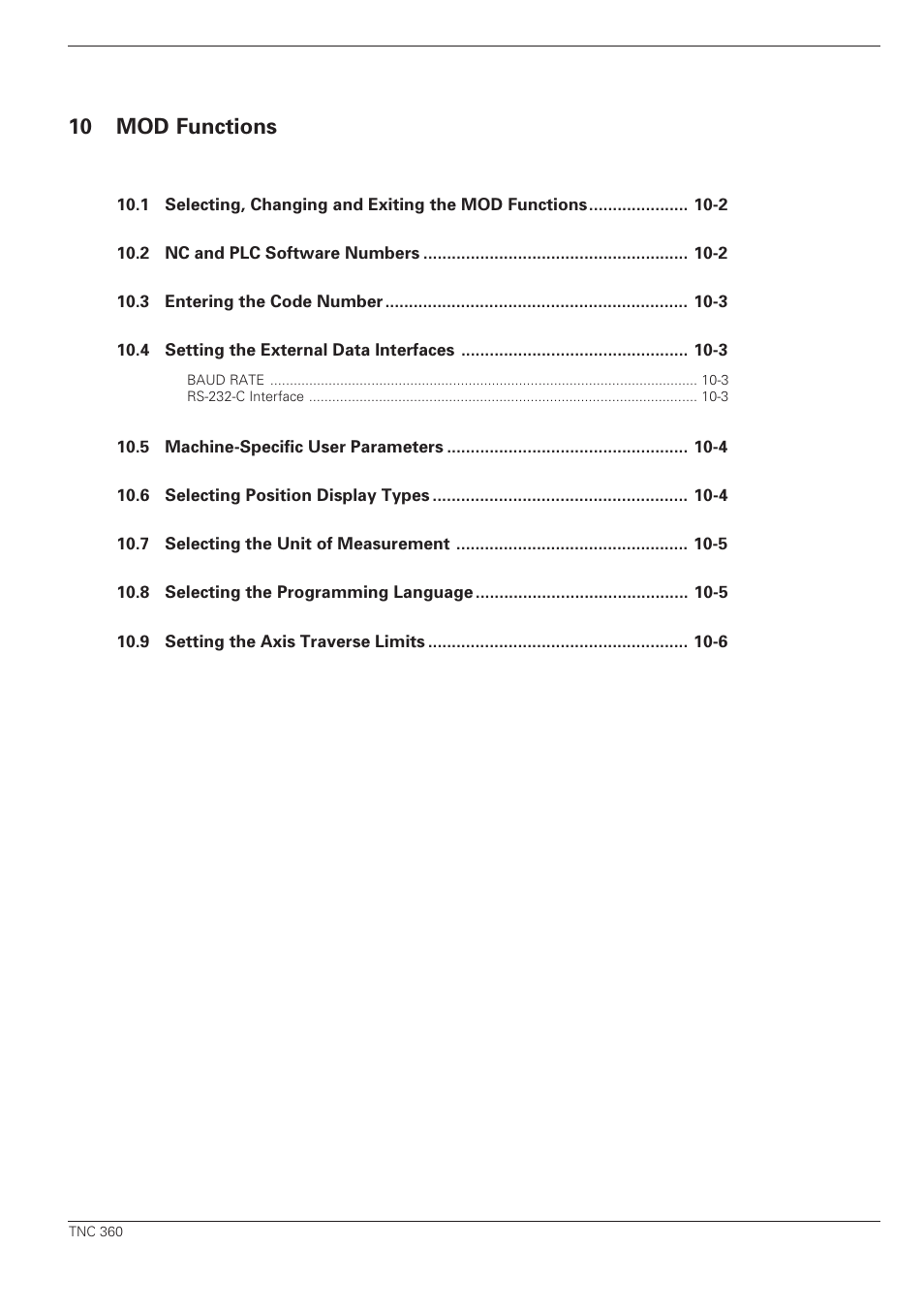 Mod-functions, 10 mod functions | HEIDENHAIN TNC 360 ISO Programming User Manual | Page 17 / 227