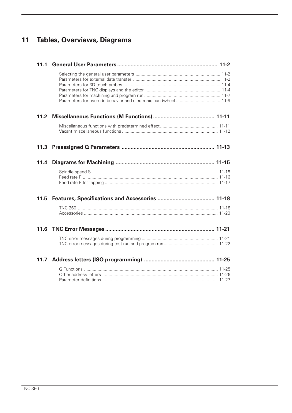 Tabels, overviews and diagrams, 11 tables, overviews, diagrams | HEIDENHAIN TNC 360 ISO Programming User Manual | Page 18 / 227