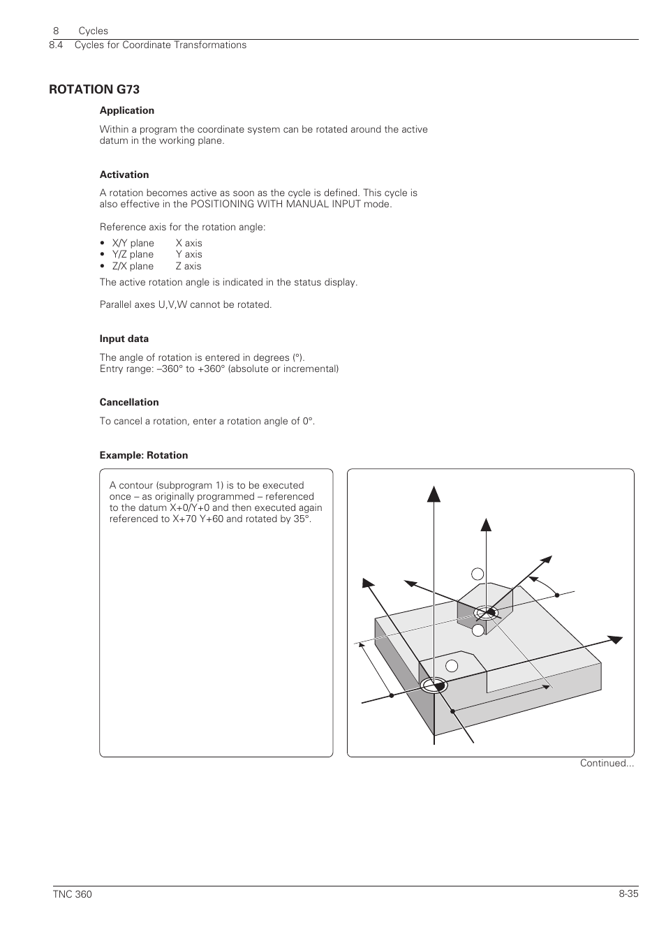 Rotation g73 -35, Xy z, Yx z | HEIDENHAIN TNC 360 ISO Programming User Manual | Page 188 / 227