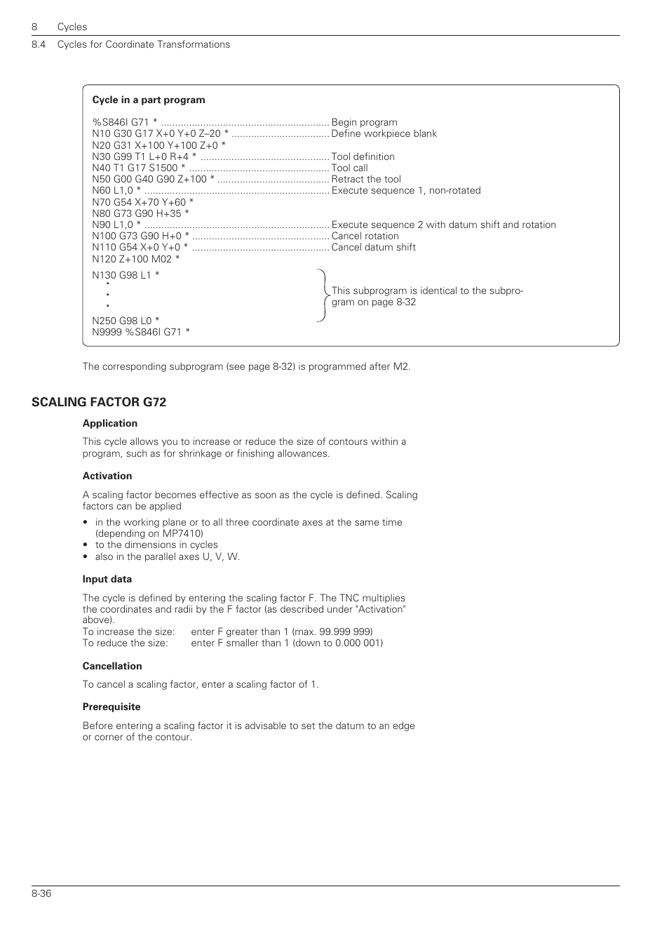 Scaling factor g72 -36 | HEIDENHAIN TNC 360 ISO Programming User Manual | Page 189 / 227