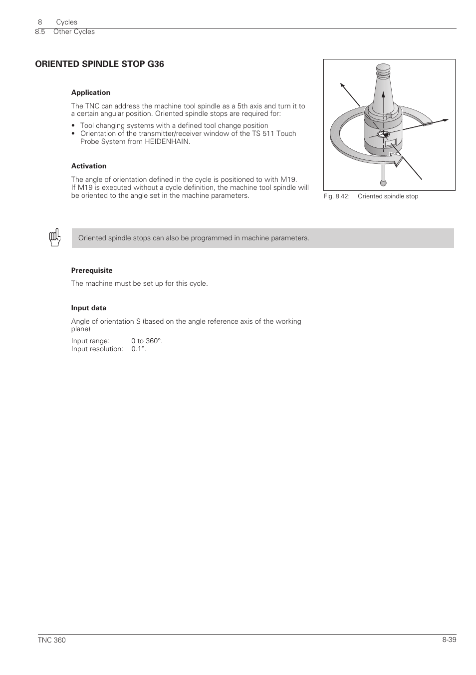 Oriented spindle stop g36 -39 | HEIDENHAIN TNC 360 ISO Programming User Manual | Page 192 / 227