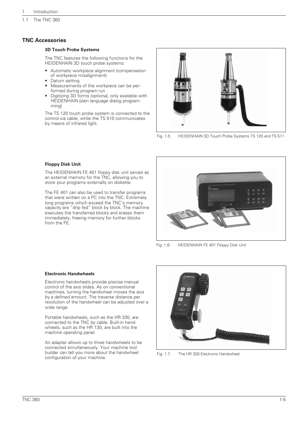 Tnc accessories -5 | HEIDENHAIN TNC 360 ISO Programming User Manual | Page 22 / 227