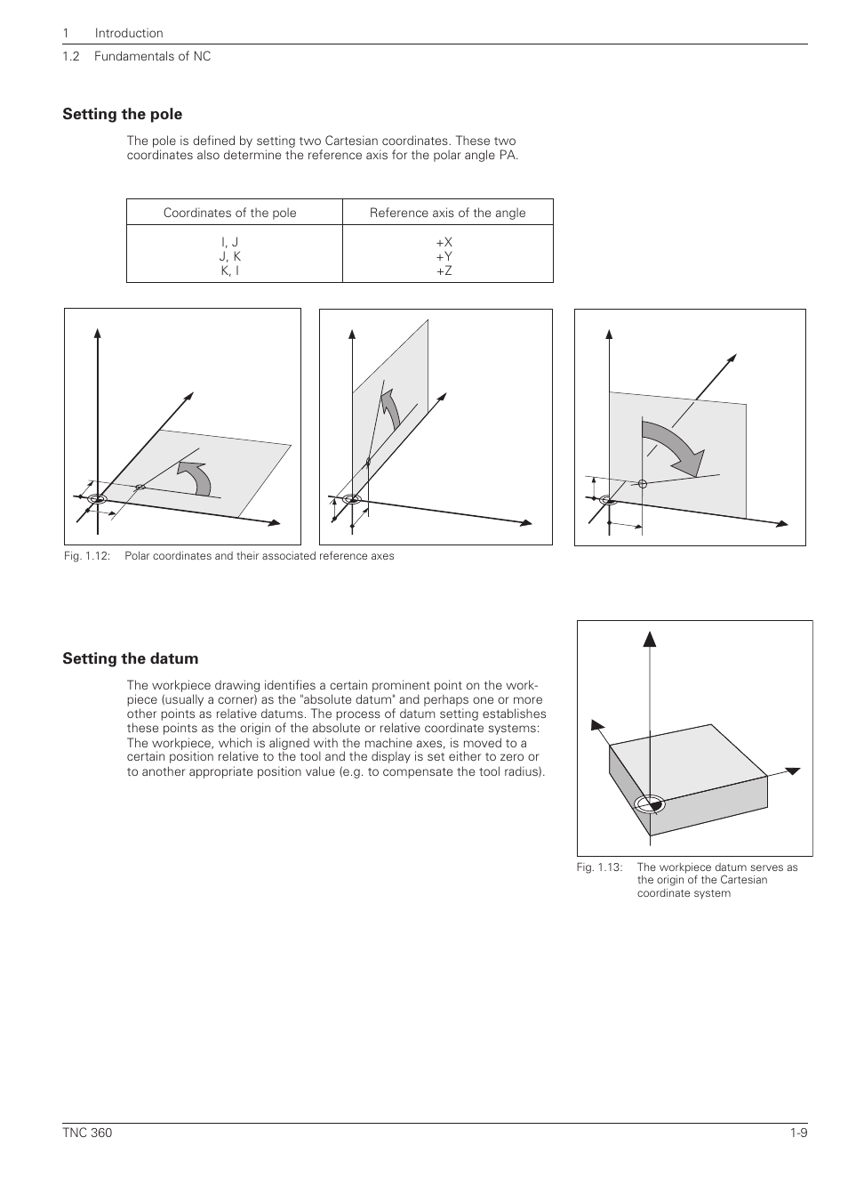 Setting the pole -9 setting the datum -9 | HEIDENHAIN TNC 360 ISO Programming User Manual | Page 26 / 227