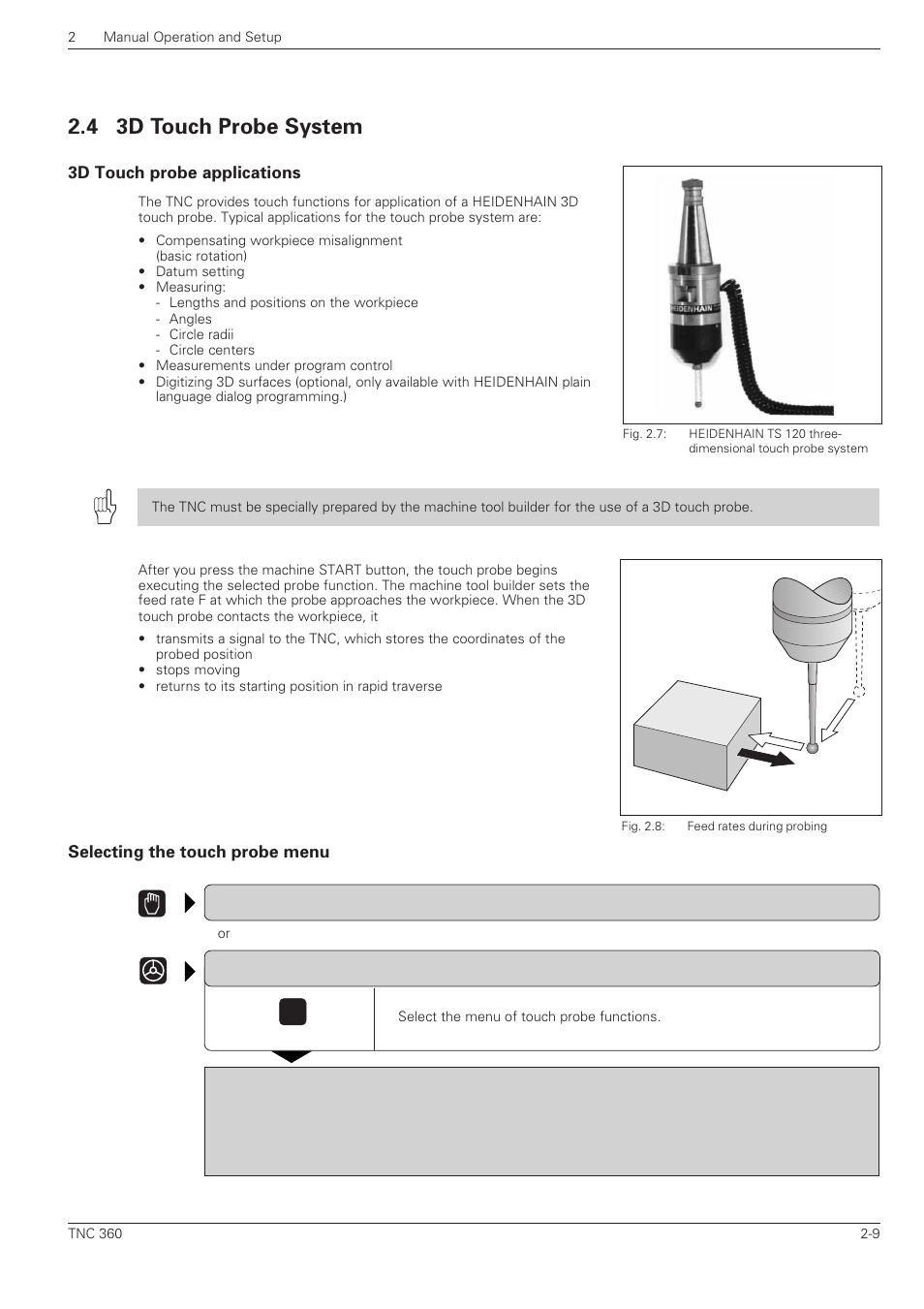 3d touch probe system -9, 3d touch probe applications -9, 4 3d touch probe system | HEIDENHAIN TNC 360 ISO Programming User Manual | Page 46 / 227