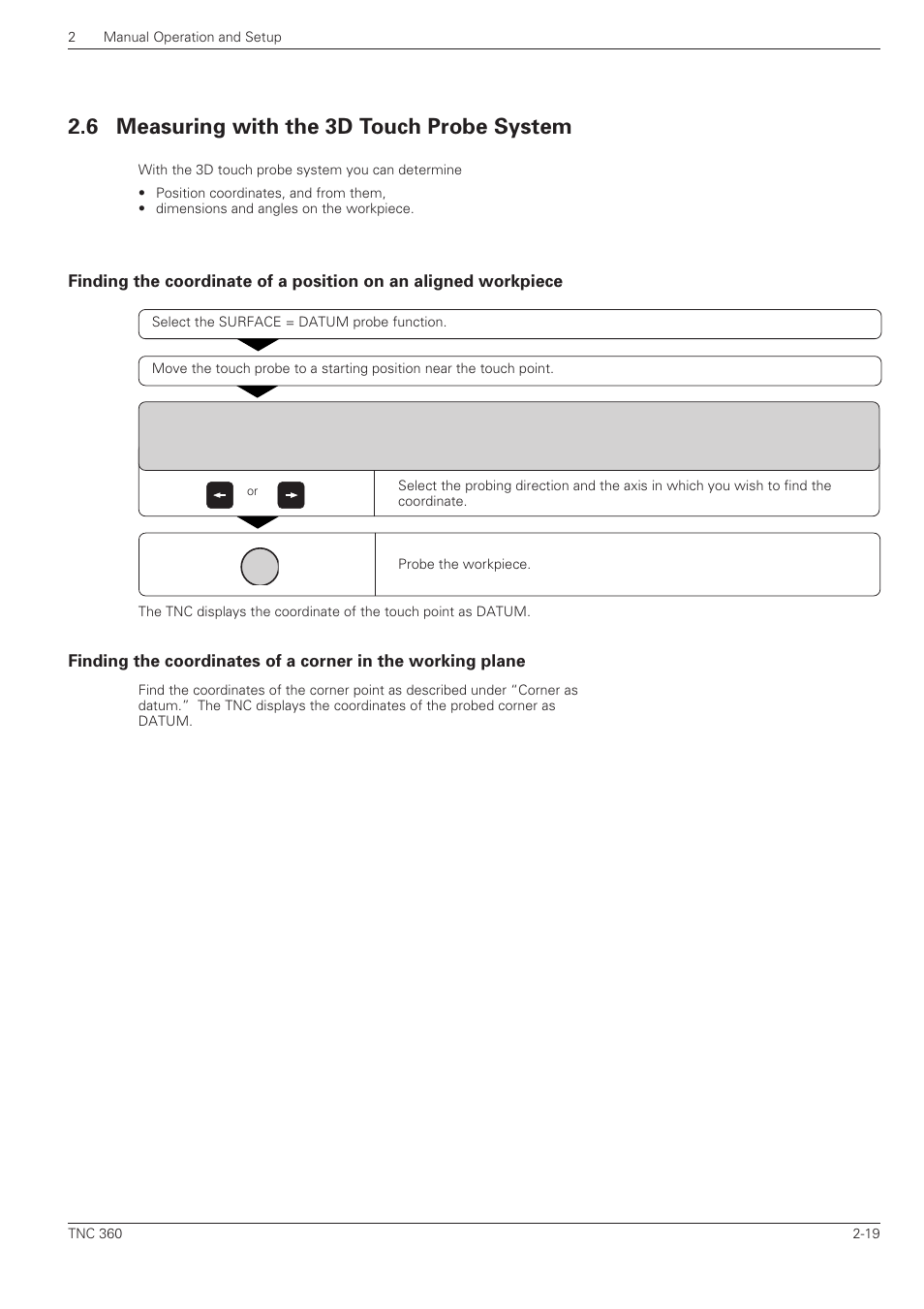 Measuring with the 3d touch probe system -19, I2.6 measuring with the 3d touch probe system | HEIDENHAIN TNC 360 ISO Programming User Manual | Page 56 / 227