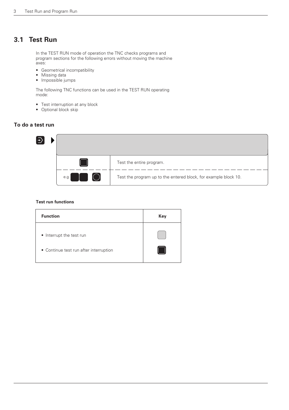 Test run -2, To do a test run -2, 1 test run | HEIDENHAIN TNC 360 ISO Programming User Manual | Page 60 / 227