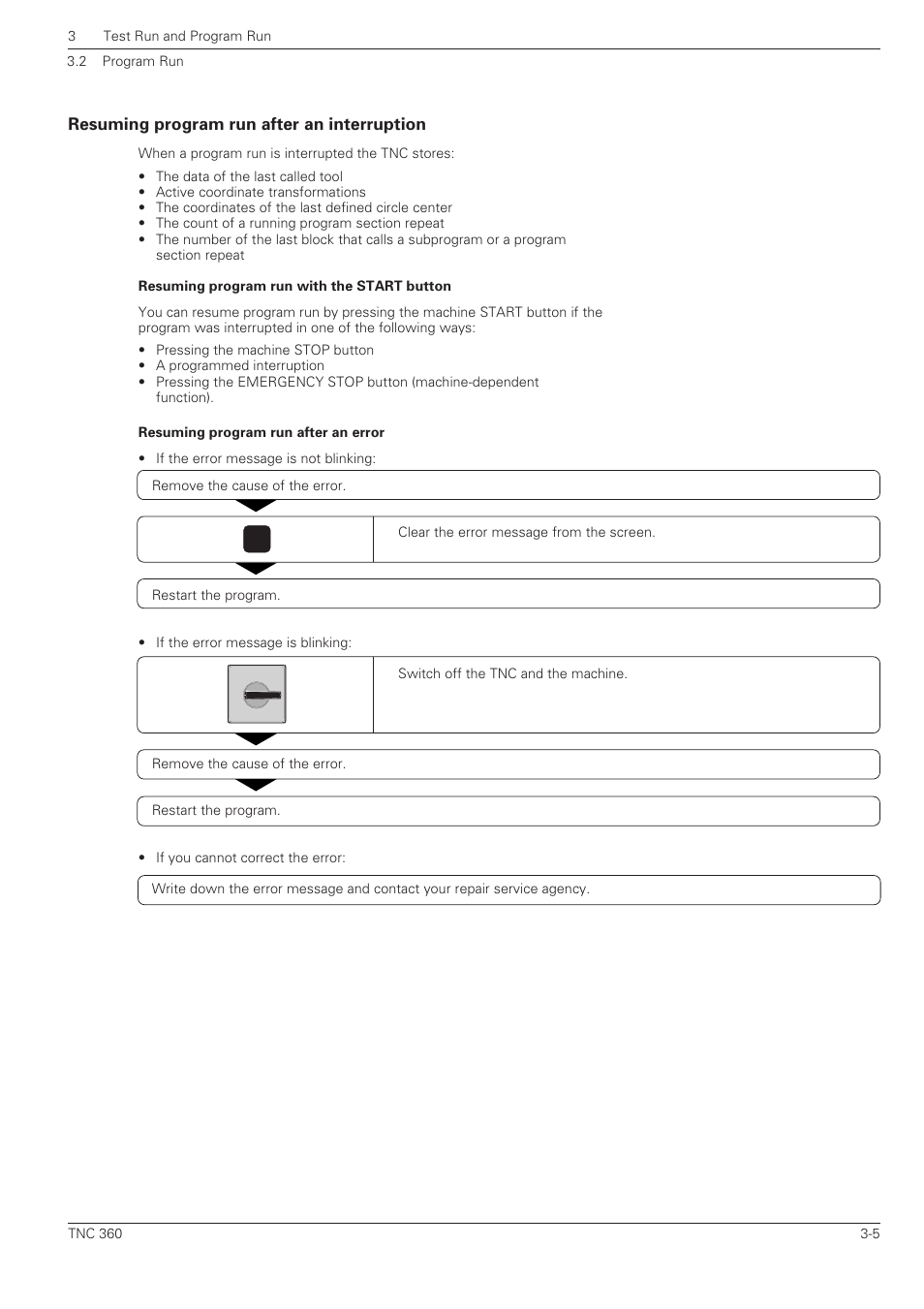 Resuming program run after an interruption -5, Resuming program run after an interruption | HEIDENHAIN TNC 360 ISO Programming User Manual | Page 63 / 227