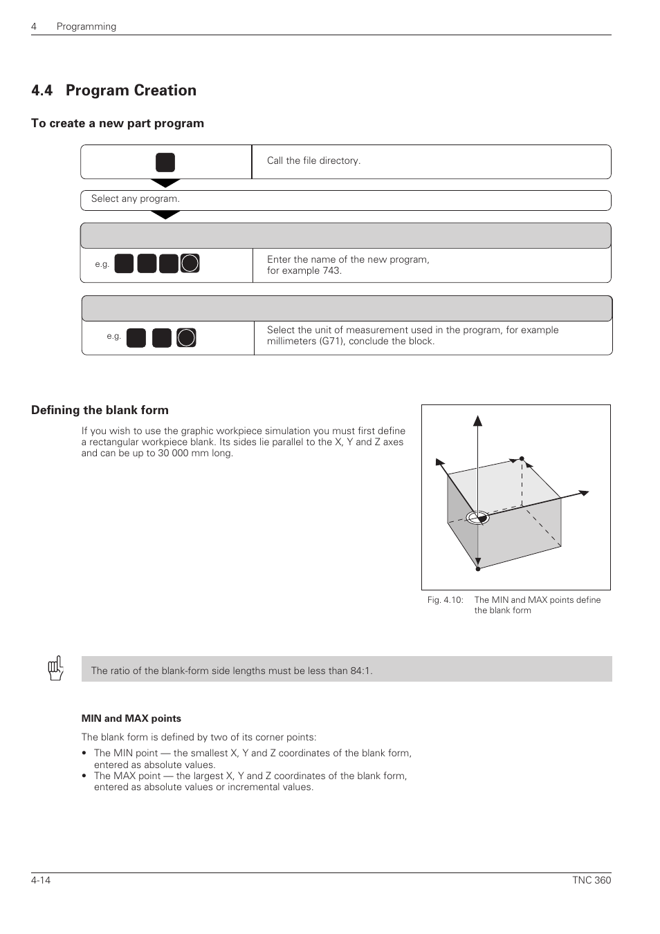Program creation -14, 4 program creation, 3y x z | HEIDENHAIN TNC 360 ISO Programming User Manual | Page 78 / 227