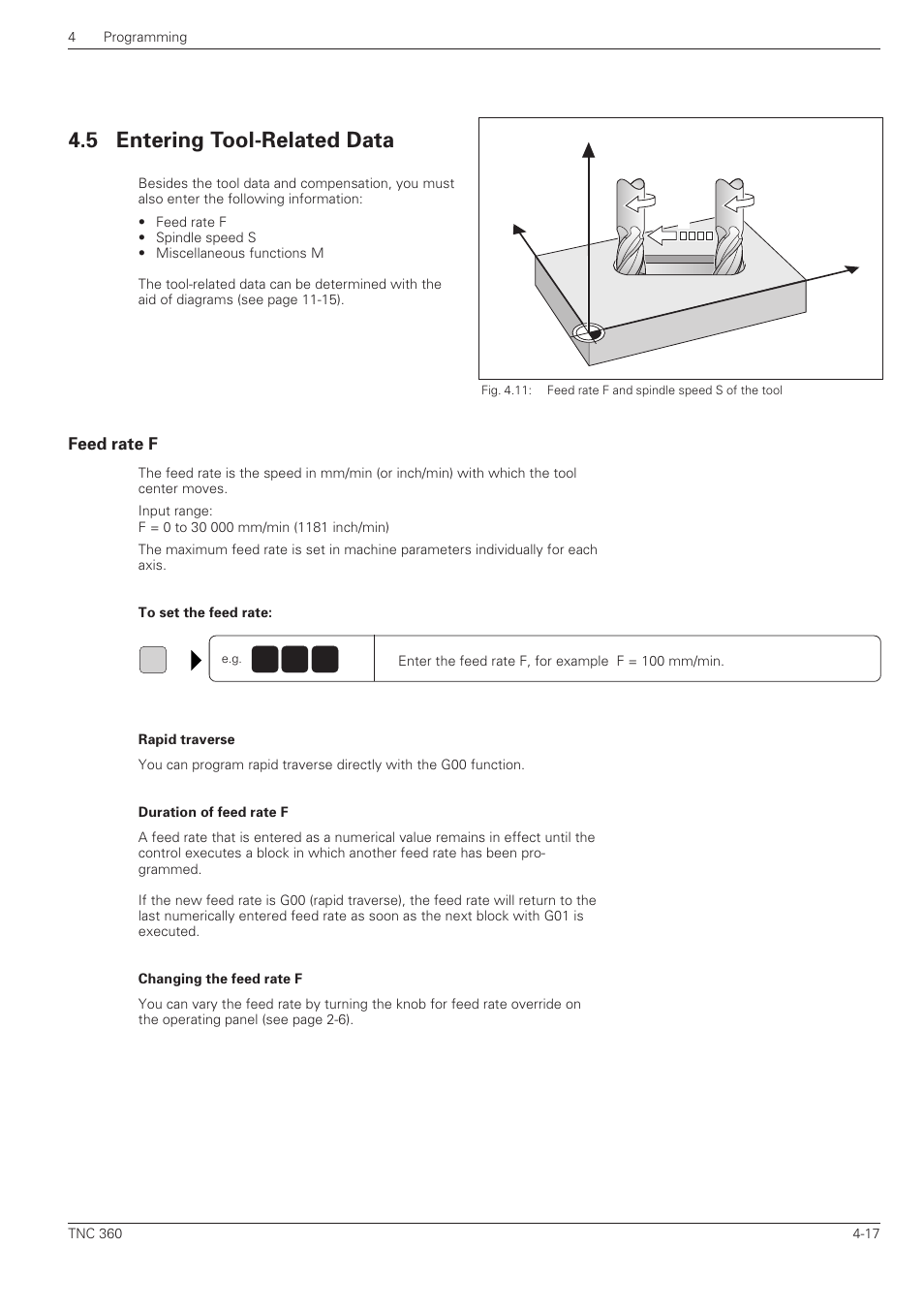 Entering tool-related data -17, Feed rate f -17, 5 entering tool-related data | Yx z | HEIDENHAIN TNC 360 ISO Programming User Manual | Page 81 / 227