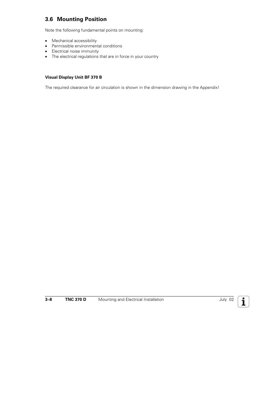 6 mounting, Position, 6 mounting position | HEIDENHAIN TNC 370D User Manual | Page 11 / 92