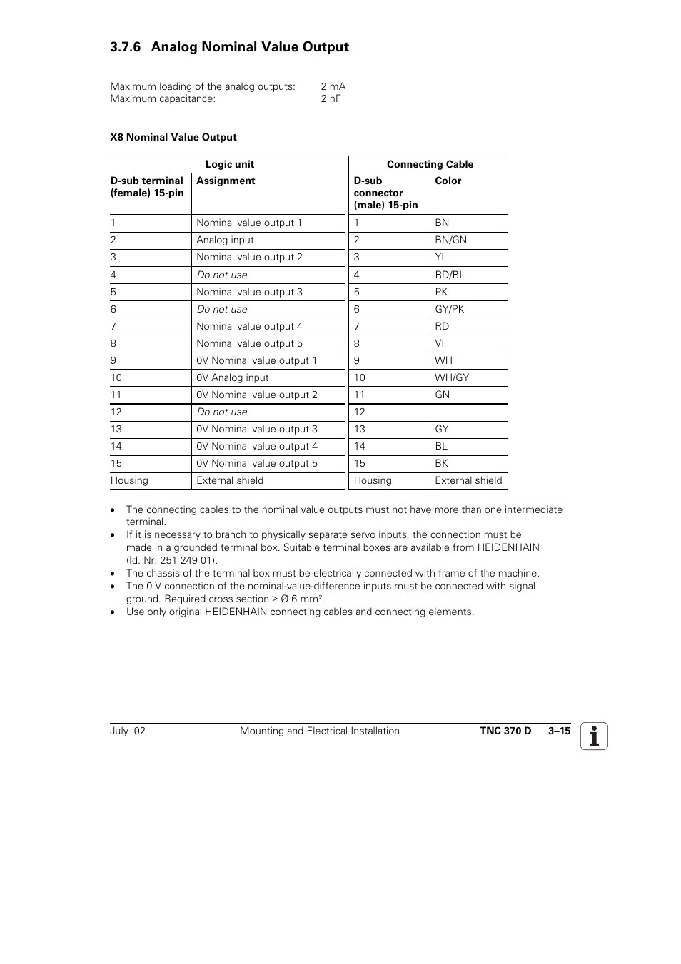 6 analog nominal value output | HEIDENHAIN TNC 370D User Manual | Page 18 / 92
