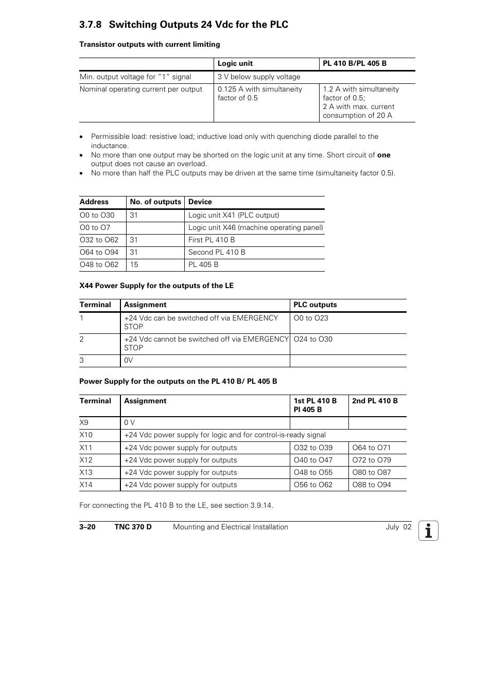 8 switching outputs 24 vdc for the plc | HEIDENHAIN TNC 370D User Manual | Page 23 / 92