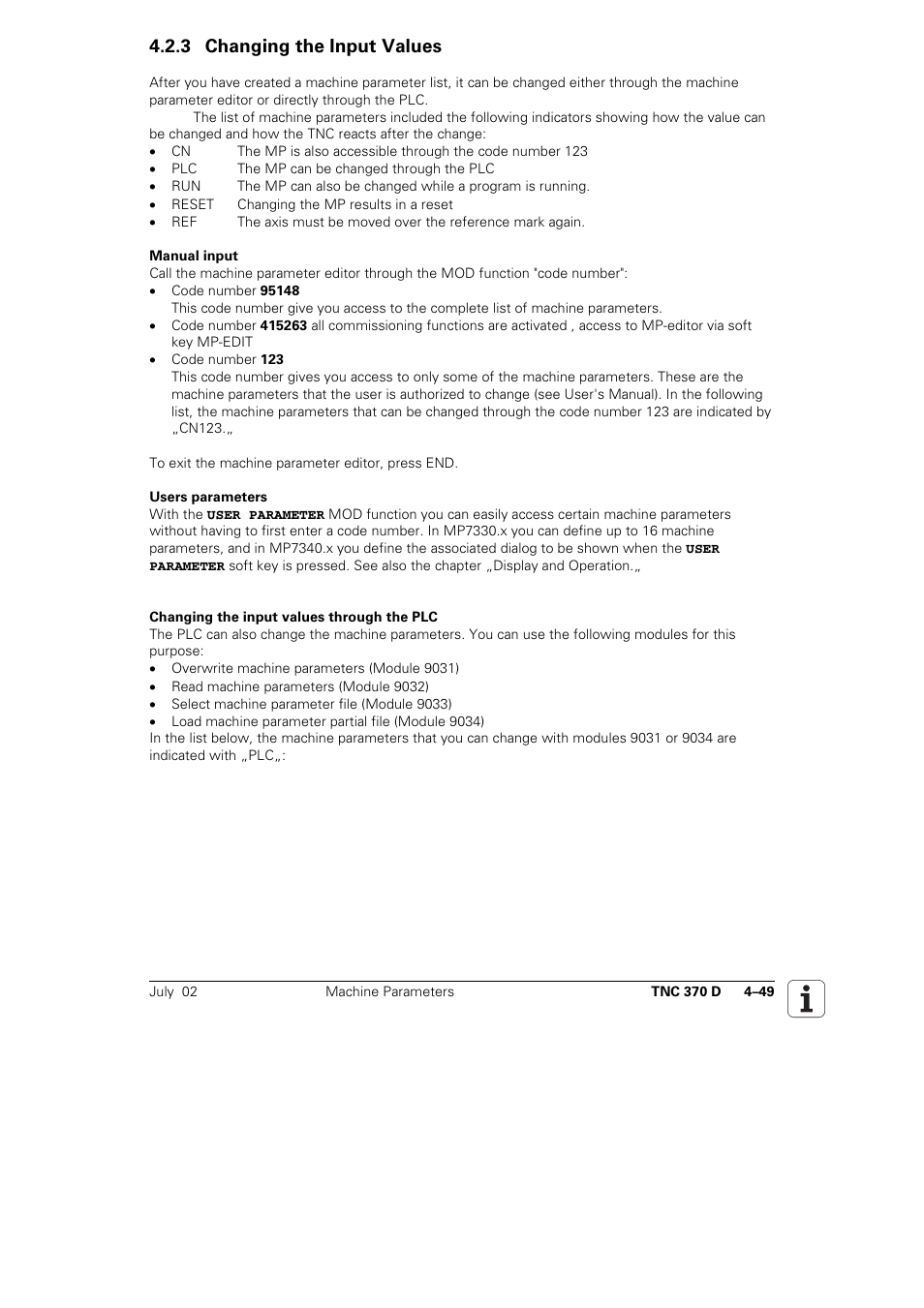 3 changing the input values 4–49, 3 changing the input values | HEIDENHAIN TNC 370D User Manual | Page 52 / 92
