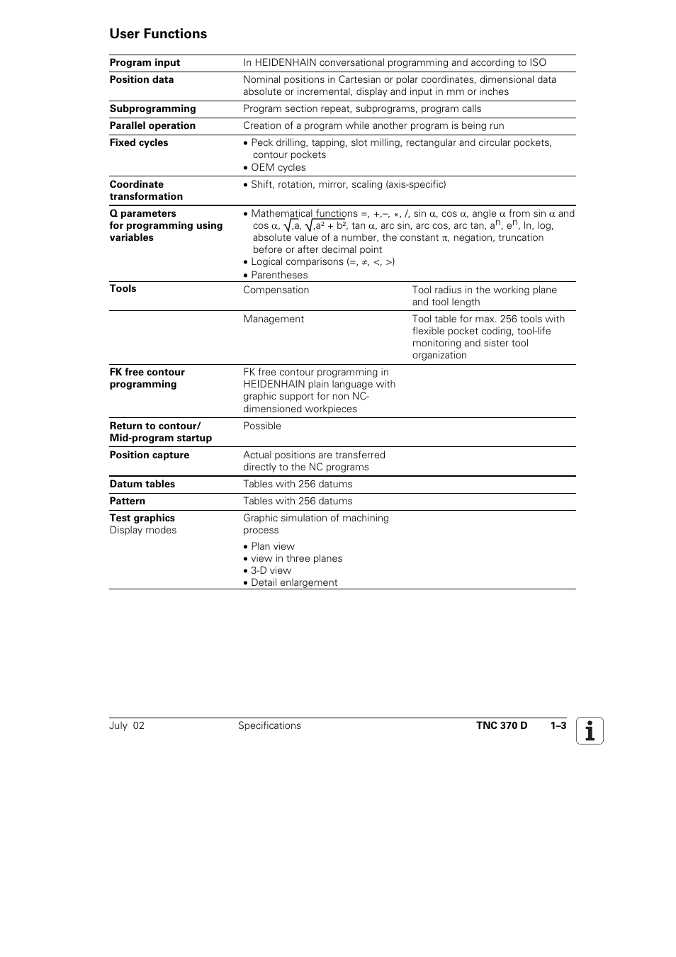 User functions | HEIDENHAIN TNC 370D User Manual | Page 6 / 92