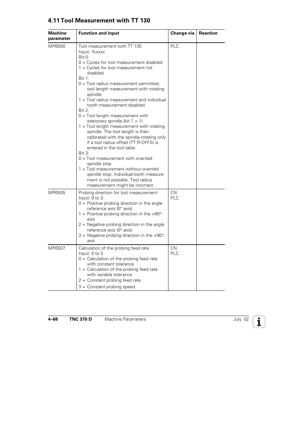 11 tool measurement with tt 130 4–68 | HEIDENHAIN TNC 370D User Manual | Page 71 / 92