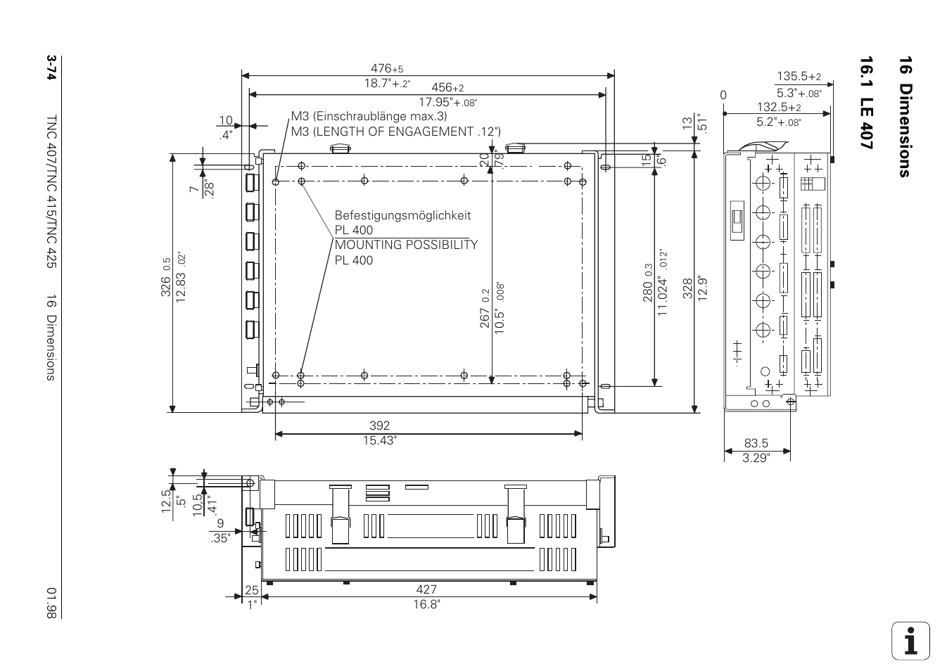 Dimensions, 1 le 407 | HEIDENHAIN TNC 407 (243 020) Technical Manual User Manual | Page 103 / 752