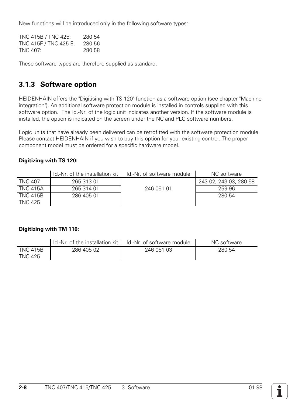 3 software, Option, 3 software option | HEIDENHAIN TNC 407 (243 020) Technical Manual User Manual | Page 12 / 752