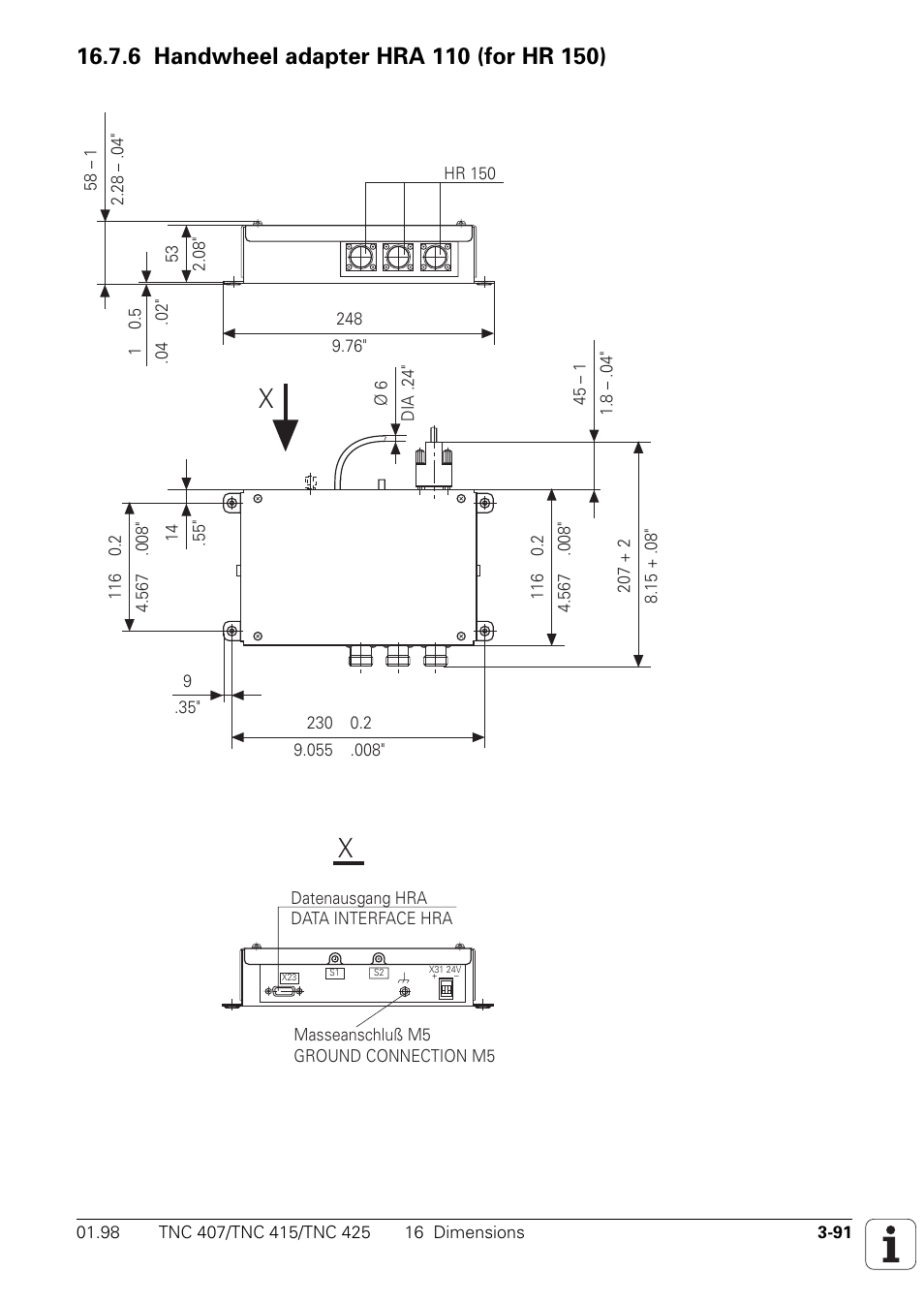 6 handwheel adapter hra 110 (for hr 150) | HEIDENHAIN TNC 407 (243 020) Technical Manual User Manual | Page 120 / 752