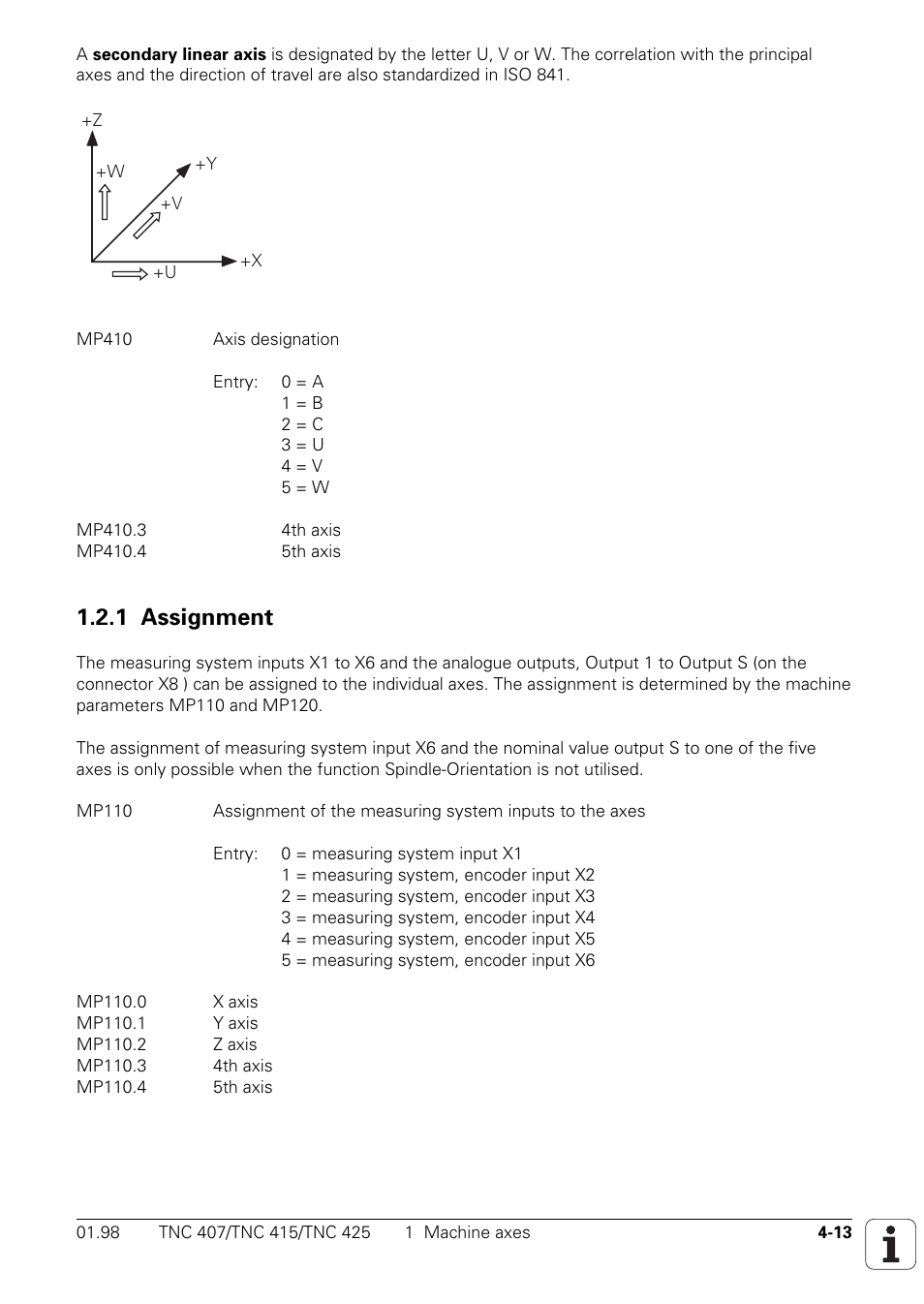 1 assignment | HEIDENHAIN TNC 407 (243 020) Technical Manual User Manual | Page 138 / 752