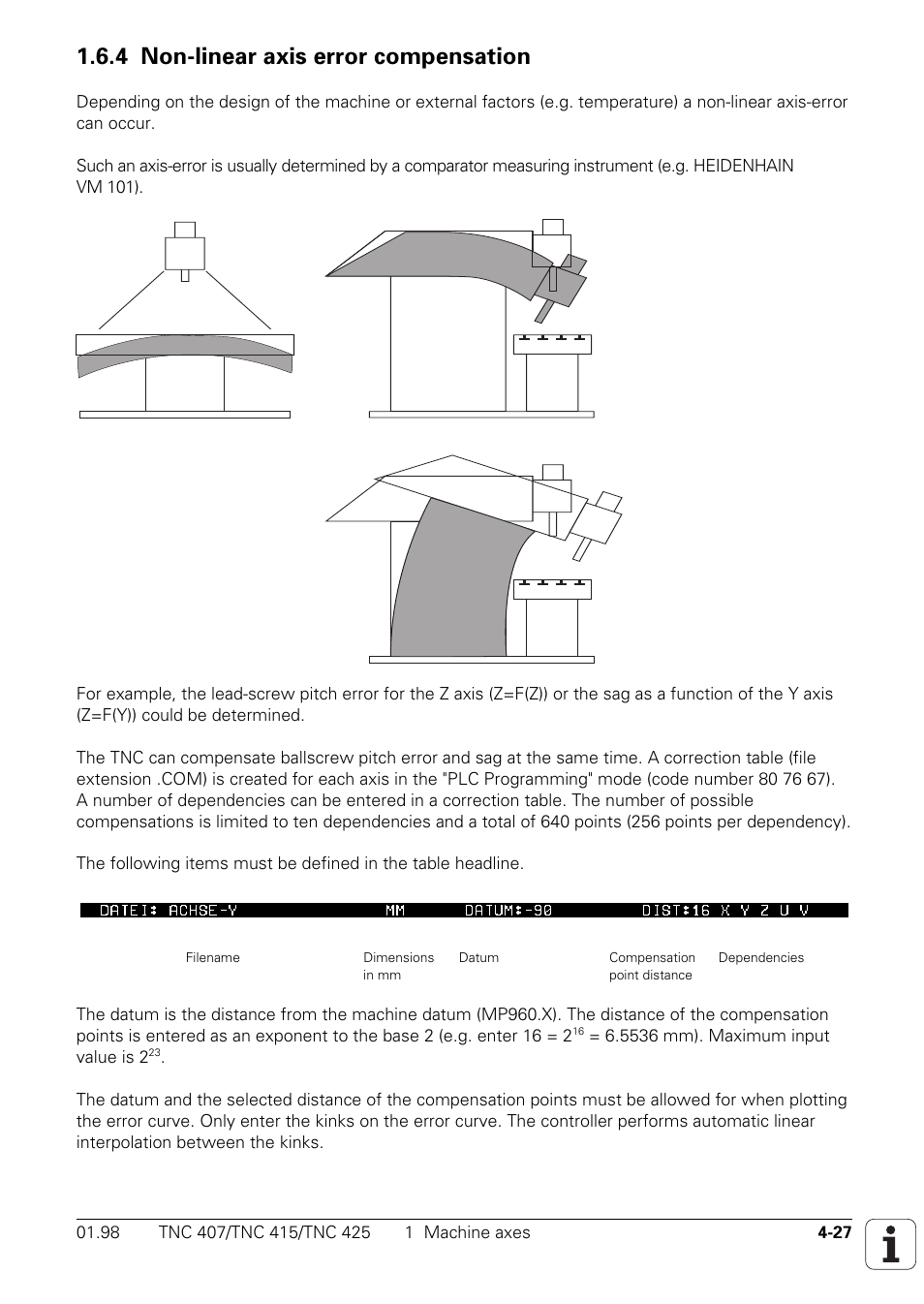 4 non-linear axis error compensation | HEIDENHAIN TNC 407 (243 020) Technical Manual User Manual | Page 152 / 752