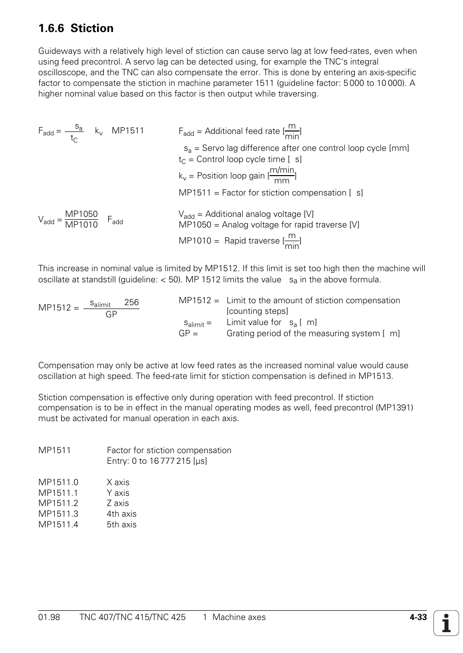 6 stiction | HEIDENHAIN TNC 407 (243 020) Technical Manual User Manual | Page 158 / 752