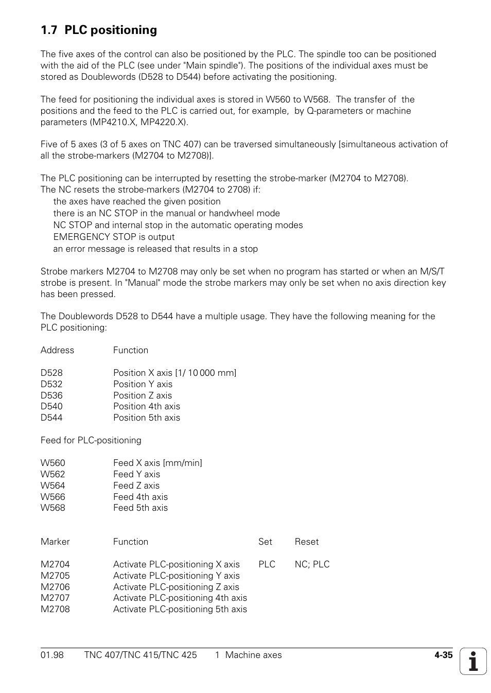7 plc positioning | HEIDENHAIN TNC 407 (243 020) Technical Manual User Manual | Page 160 / 752
