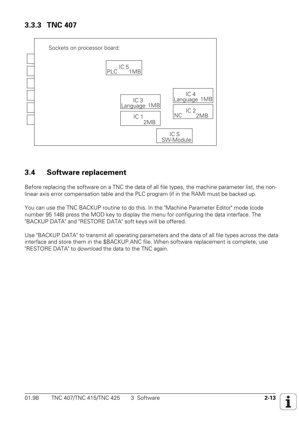 3 tnc, 4 software, Replacement | 3 tnc 407, 4 software replacement | HEIDENHAIN TNC 407 (243 020) Technical Manual User Manual | Page 17 / 752