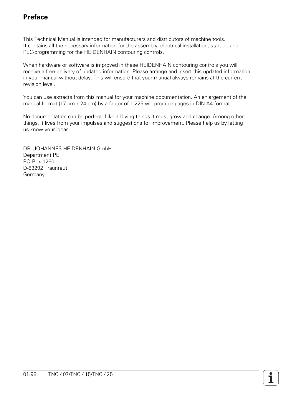 Preface | HEIDENHAIN TNC 407 (243 020) Technical Manual User Manual | Page 2 / 752