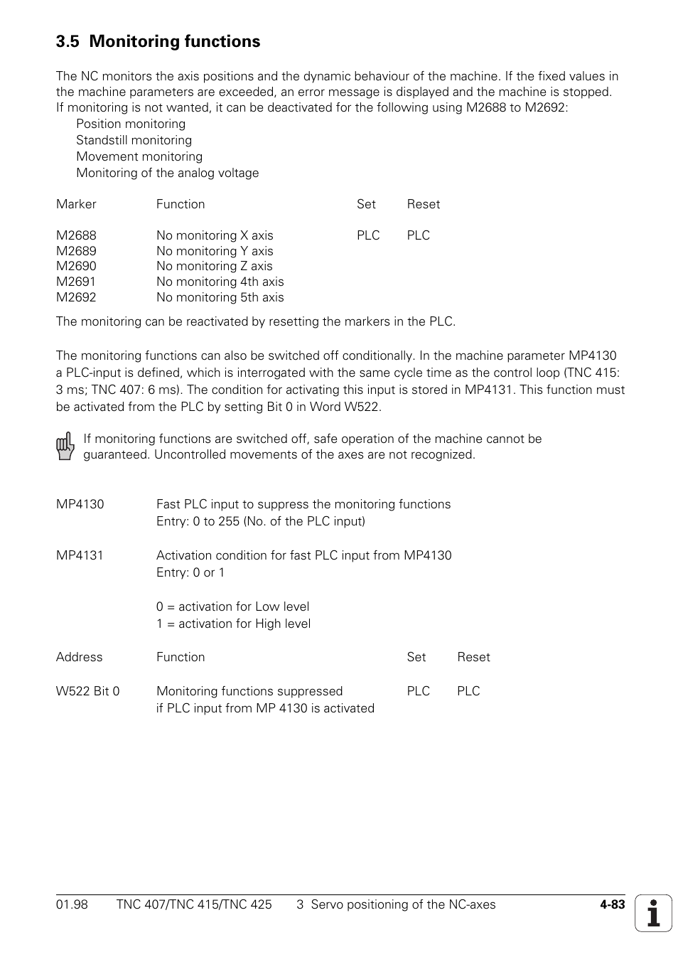 5 monitoring functions | HEIDENHAIN TNC 407 (243 020) Technical Manual User Manual | Page 208 / 752