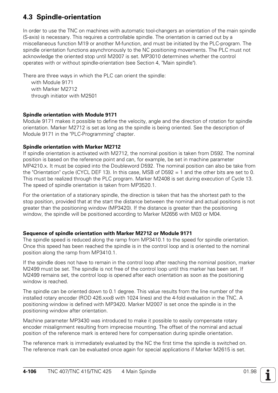 3 spindle-orientation | HEIDENHAIN TNC 407 (243 020) Technical Manual User Manual | Page 231 / 752