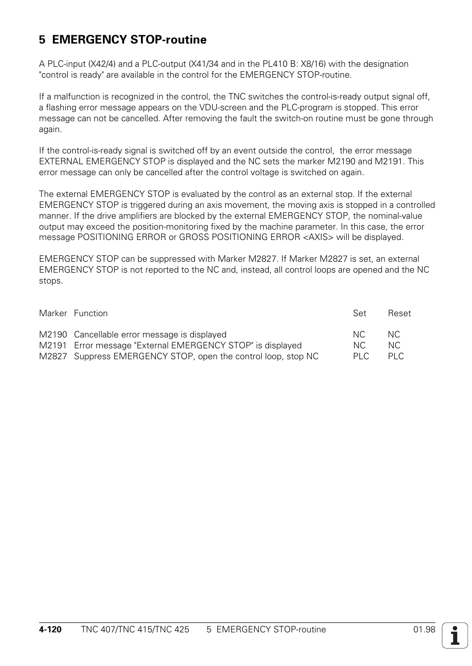 5 emergency stop-routine | HEIDENHAIN TNC 407 (243 020) Technical Manual User Manual | Page 245 / 752