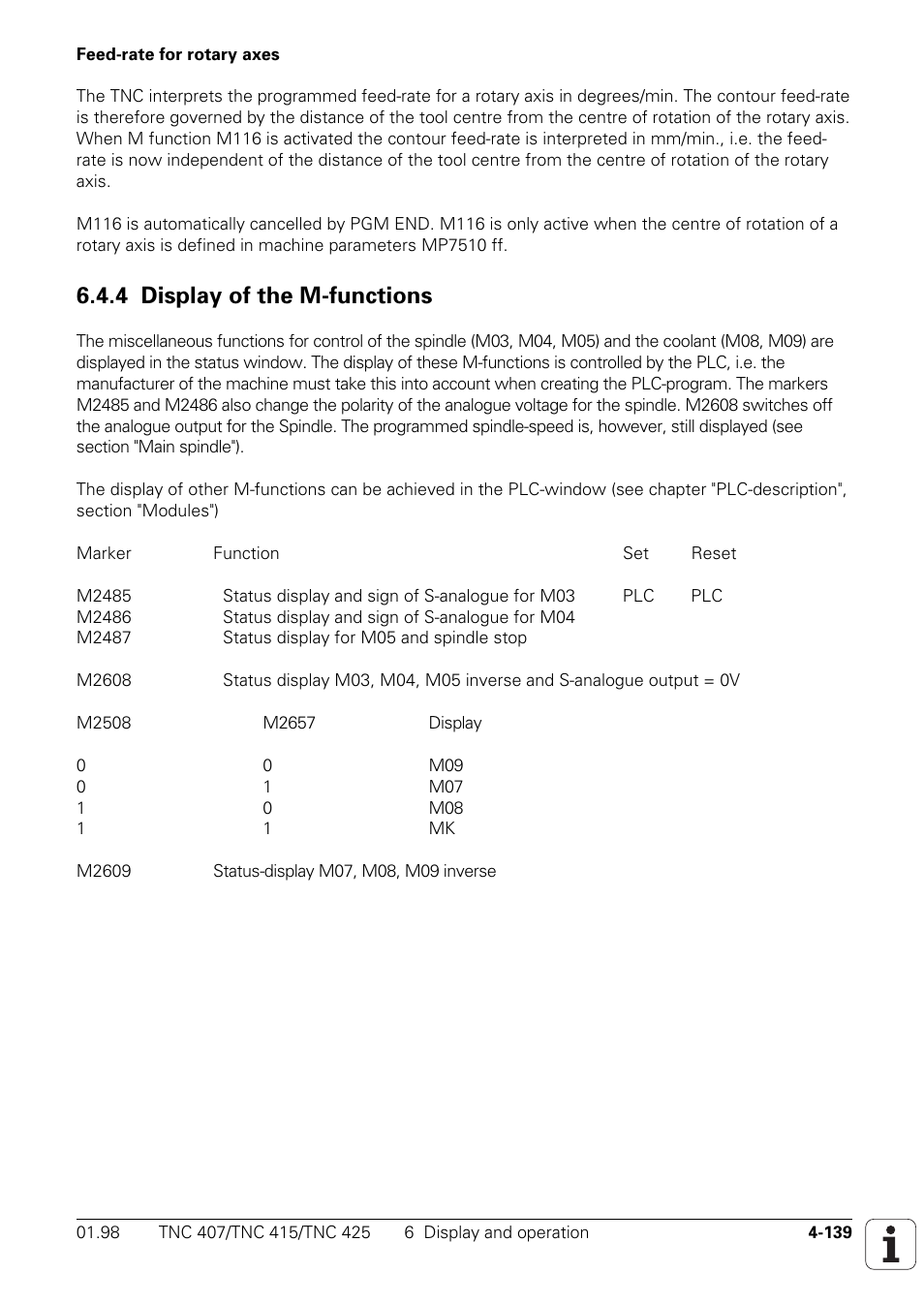 4 display of the m-functions | HEIDENHAIN TNC 407 (243 020) Technical Manual User Manual | Page 264 / 752