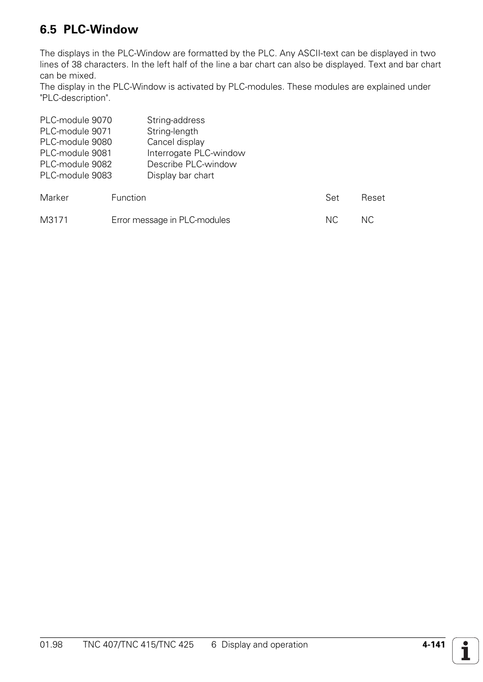 5 plc-window | HEIDENHAIN TNC 407 (243 020) Technical Manual User Manual | Page 266 / 752