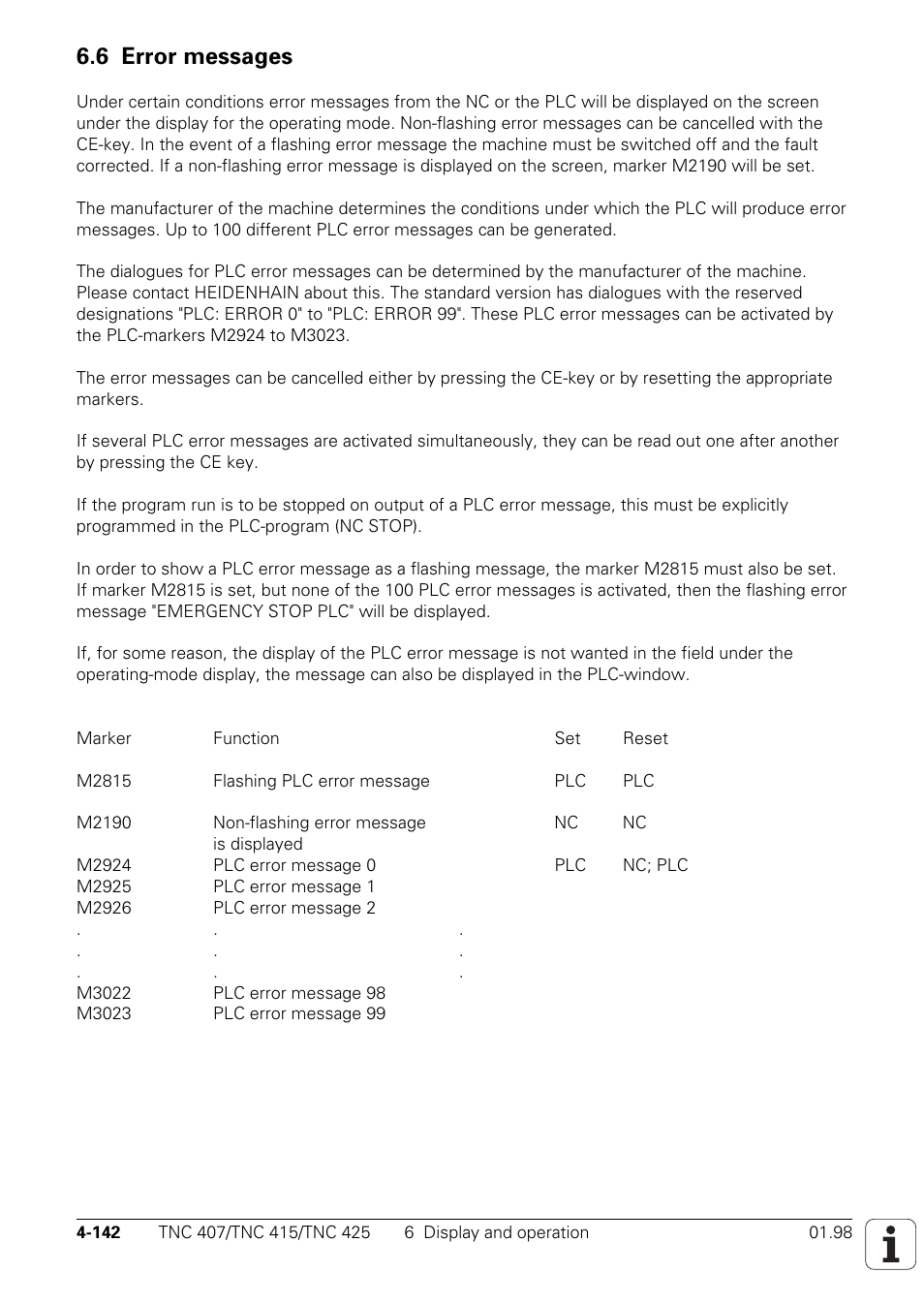 6 error messages | HEIDENHAIN TNC 407 (243 020) Technical Manual User Manual | Page 267 / 752